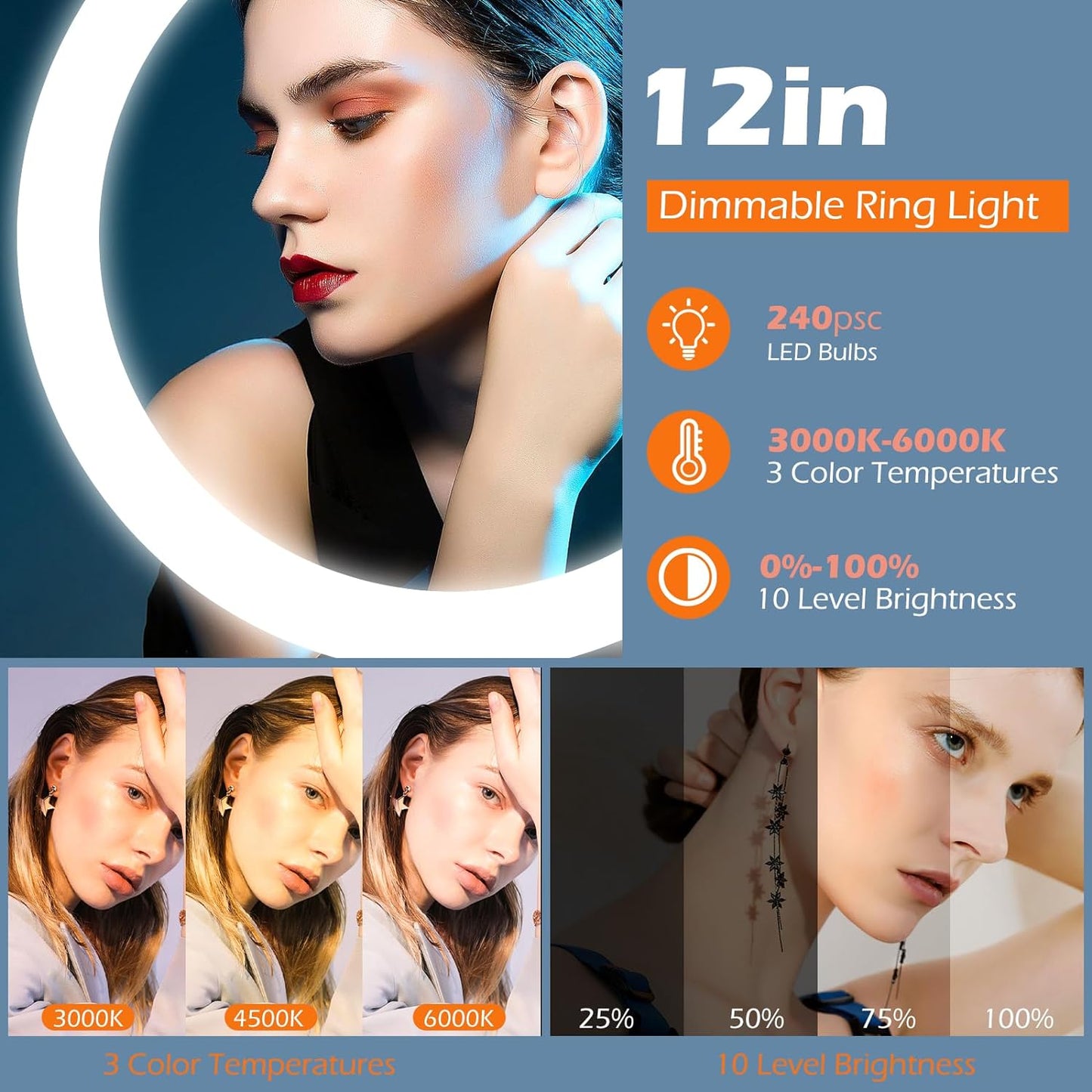 12-Inch LED Ring Light with Adjustable Tripod Stand and Phone Holder for Photography, Videography, YouTube, and TikTok