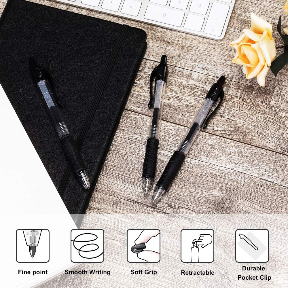 Gel Pens Retractable Fine Point Black Gel Ink Rollerball Pen, Smooth Writing Pens for Office - 0.7Mm with Grips (20 Pack)