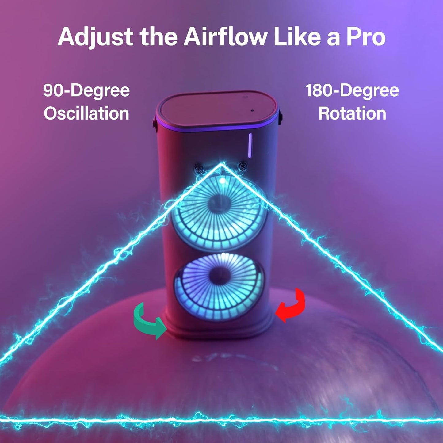 Aqua Air Portable Air Conditioner: Dual Mist Rechargeable Oscillating Evaporative Cooler Fan for Travel, Standing and Desk Use