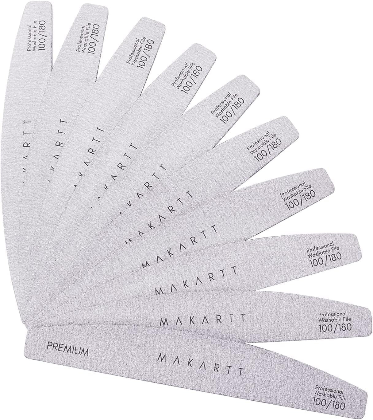 Zebra Nail Files - 100/100 Grit Emery Boards for Poly Nail Extension Gel and Acrylic Nails, Double-Sided and Washable, Set of 10 Manicure Tools