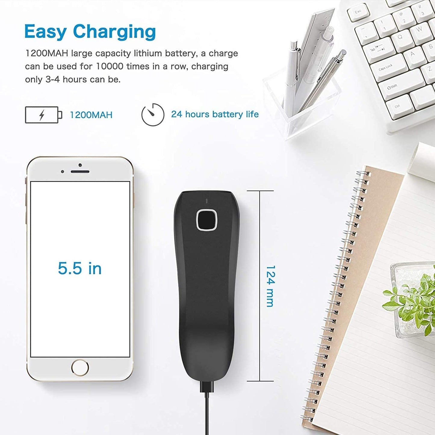 QR Code & Barcode Scanner - Compact Bluetooth-Compatible USB 1D/2D Image Reader for Inventory Management - C750