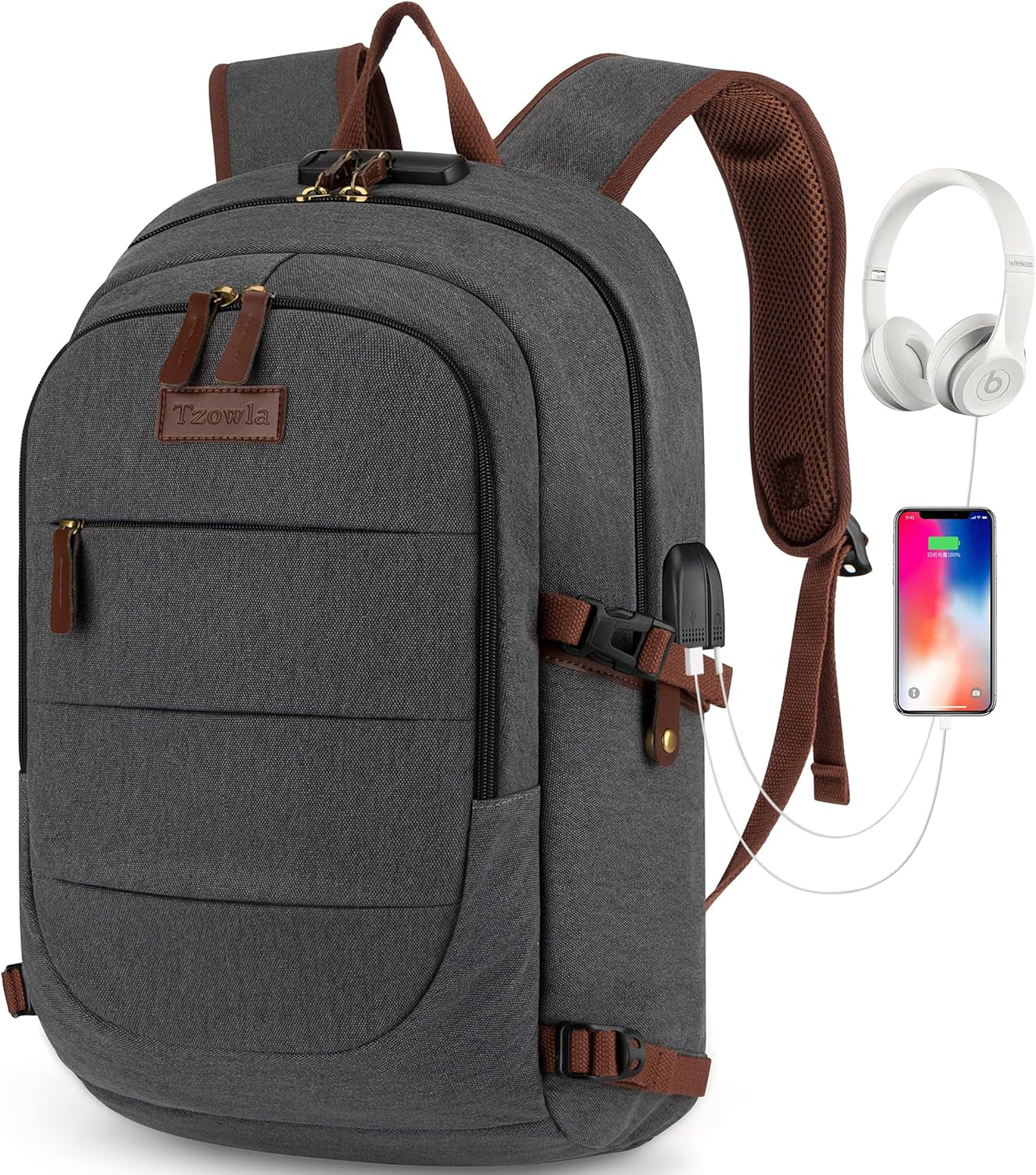 Water-Resistant Anti-Theft Laptop Backpack with USB Charging Port - 15.6 Inch Business Bag for Men and Women