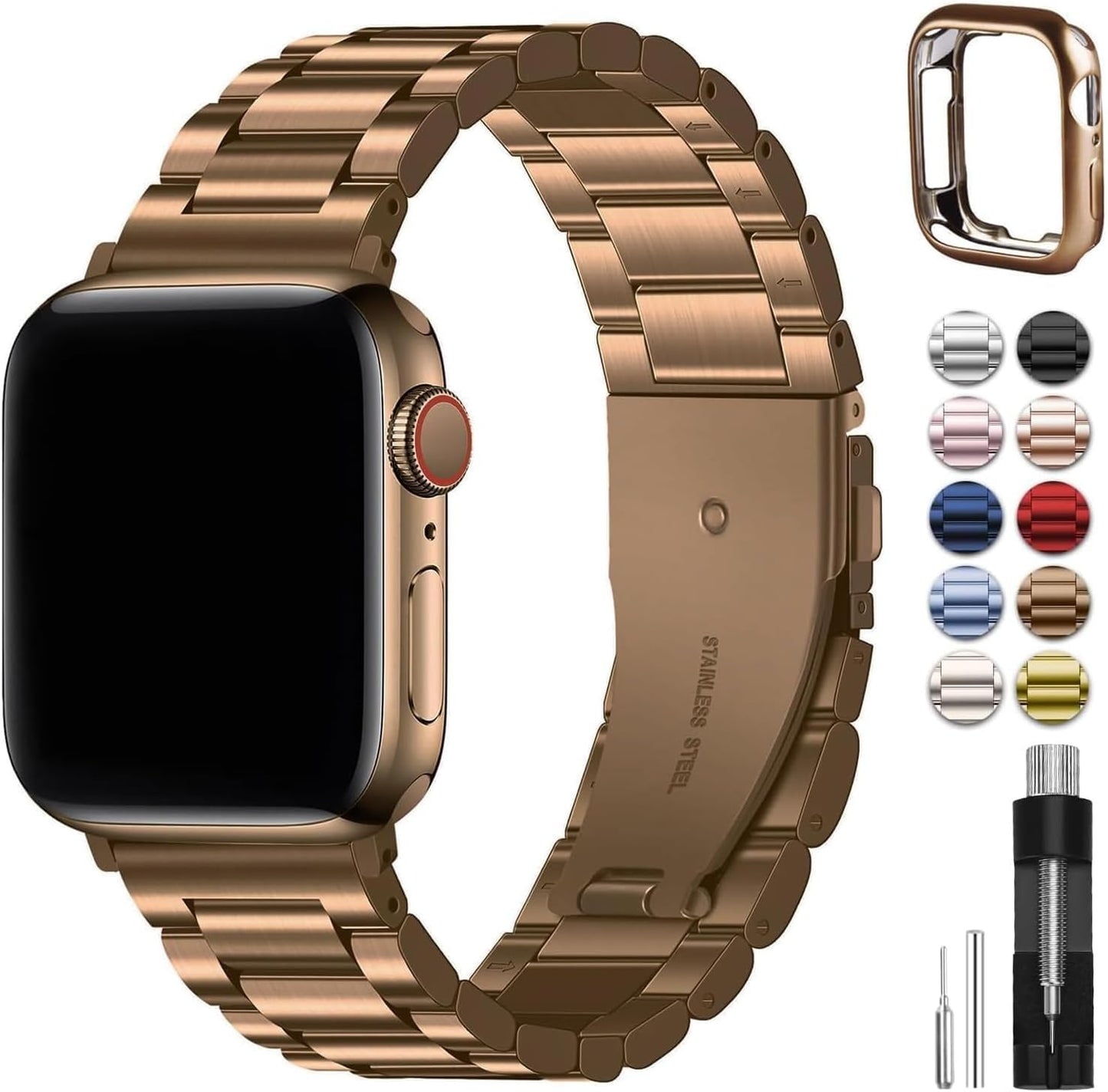 Stainless Steel Apple Watch Band with Case - for Apple Watch Ultra 2, Series 9, 8, 7, 6, 5, 4, 3, 2, 1 & SE/SE 2