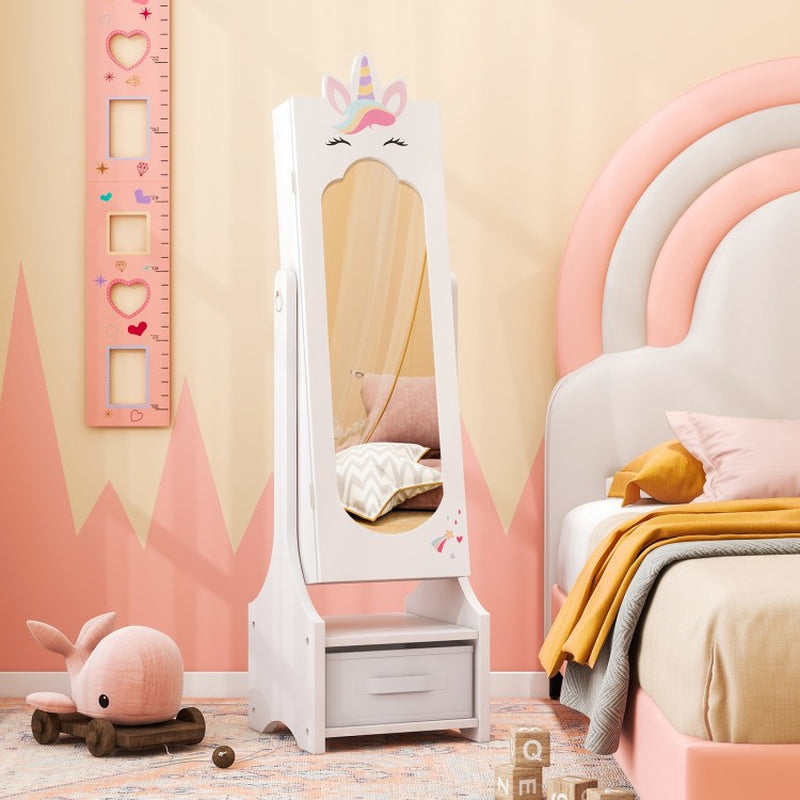 Children's Jewelry Cabinet with Full-Length Mirror for Bedrooms and Playrooms