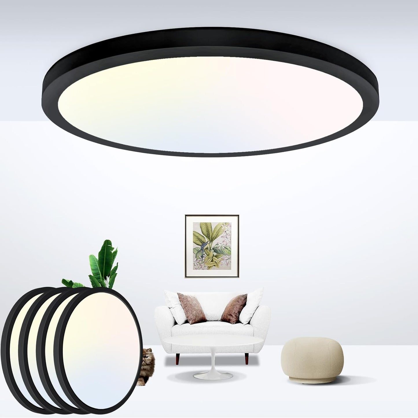 12-Inch LED Flush Mount Ceiling Light Fixture, 28W 3200Lm Adjustable Color Temperature (3000K/4500K/6000K) for Bedroom, Kitchen, and Dining Room (White)