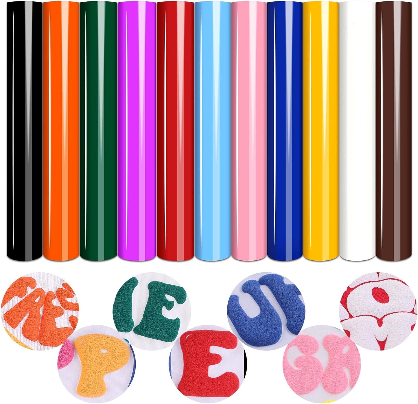 Puff Vinyl Heat Transfer Sheets - 11 Pack of 12 x 10 Inches 3D Foaming HTV for T-Shirt Design