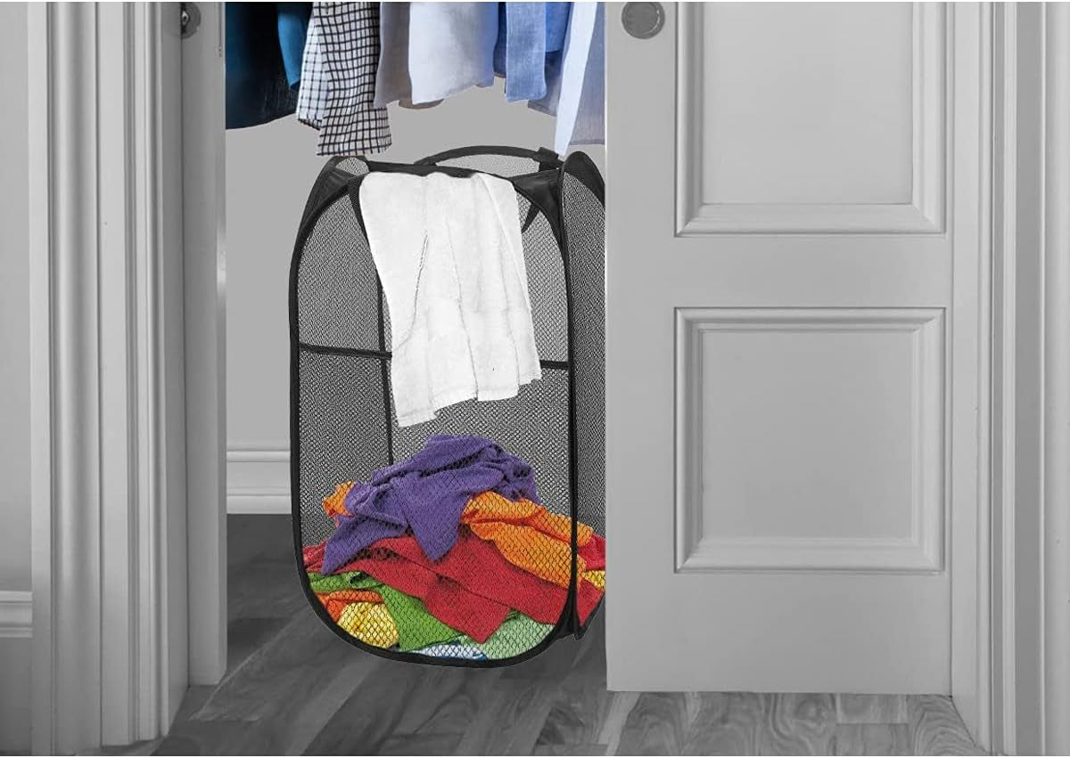 Set of 2 Portable Pop-Up Mesh Laundry Hampers with Foldable Design and Washable Features