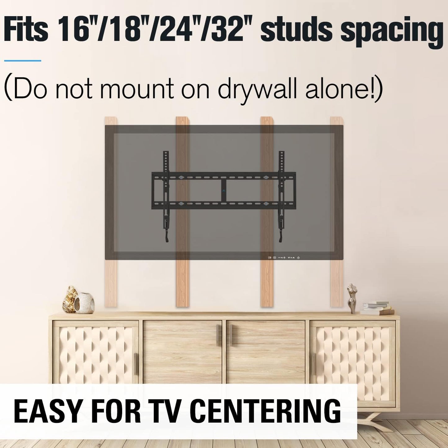 Tilting Low Profile TV Wall Mount for 42-84" TVs, VESA 800x400mm and 132 lbs, Compatible with 16", 18", 24", and 32" Stud Spacing