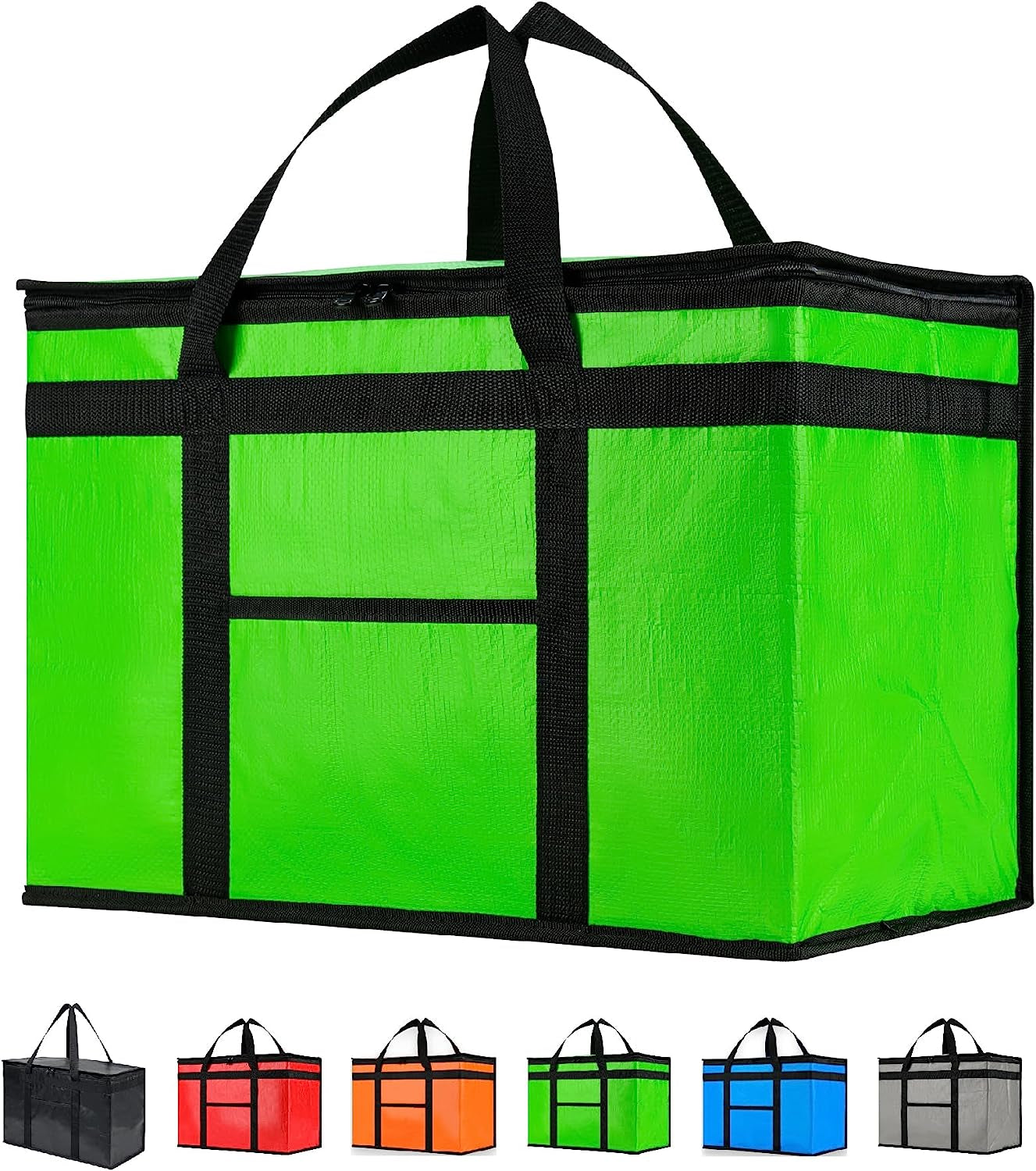 XXL Insulated Cooler Bag and Food Warmer for Food Delivery and Grocery Shopping, Black, Zippered Top (1 Pack)