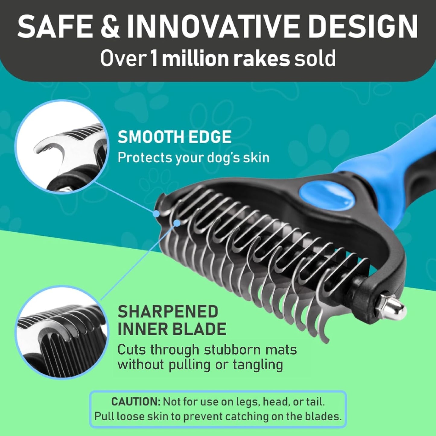 Pet Grooming Brush - Double-Sided Shedding, Demating Tool - Dogs, Cats - Undercoat Rake - Reduces Shedding by 95% - Blue