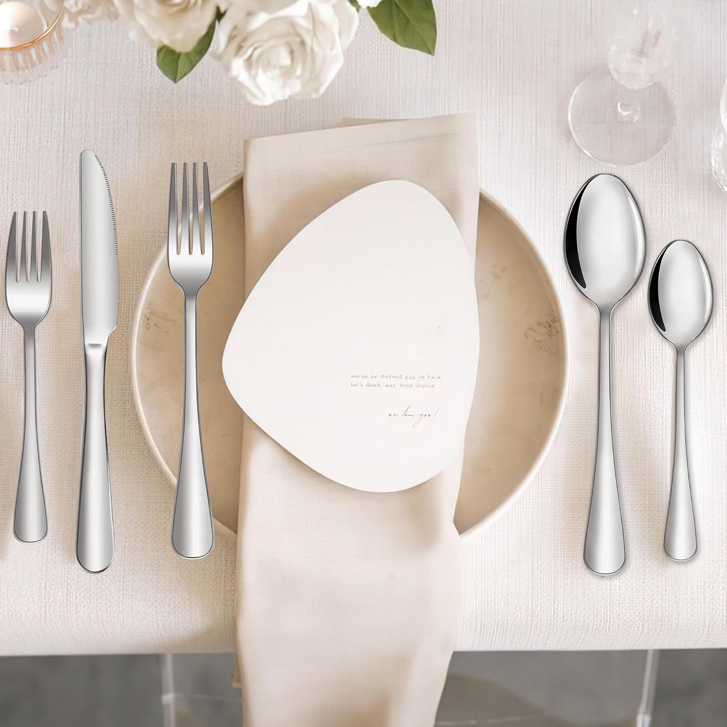 20-Piece Modern Stainless Steel Cutlery Set for 4, Includes Knife, Fork, Spoon, Mirror Polished and Dishwasher Safe