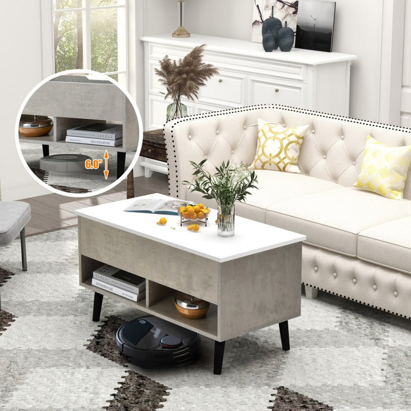 31.5-Inch Lift-Top Coffee Table with Concealed Storage and Dual Open Shelves