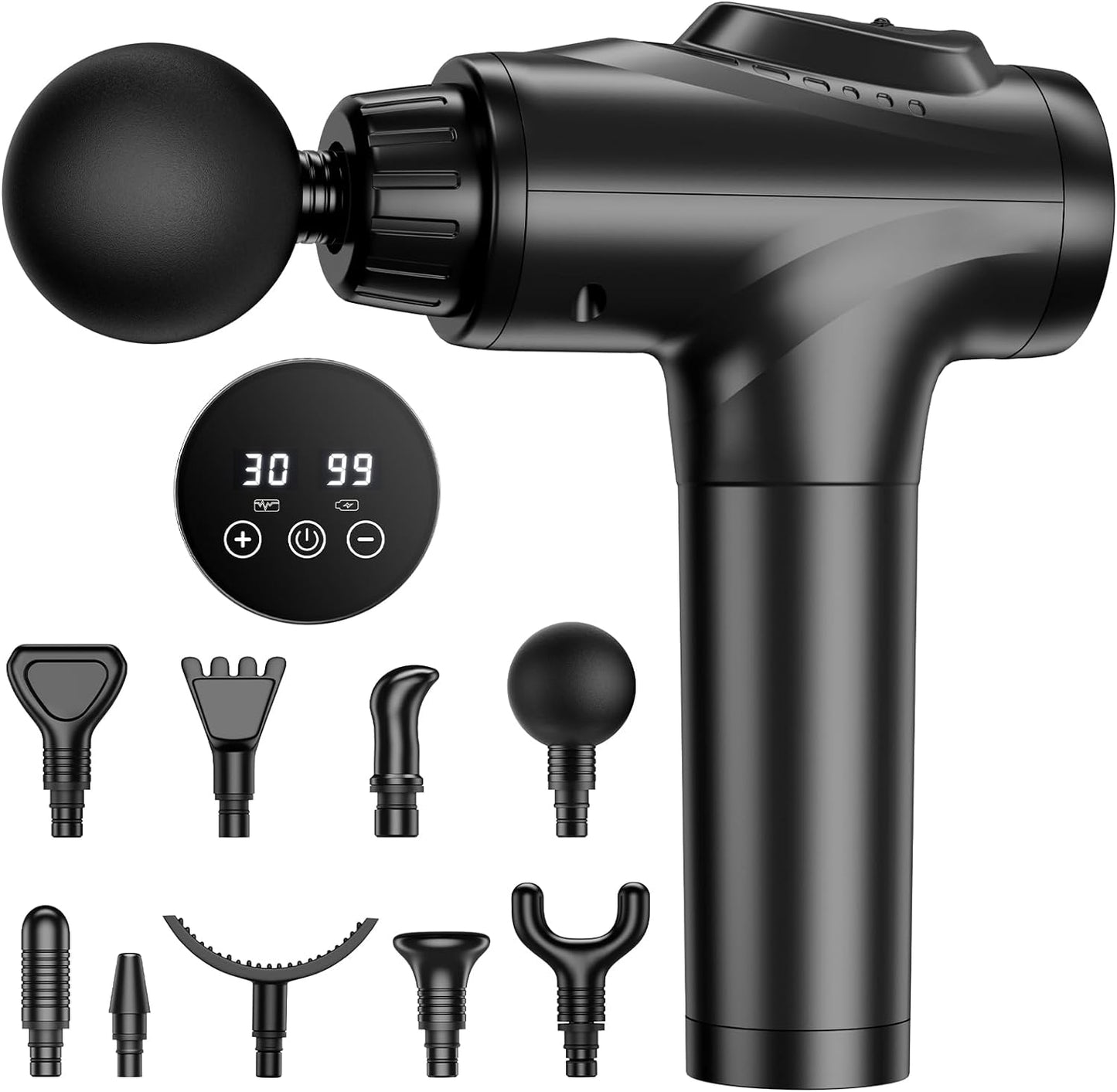 Professional Handheld Deep Tissue Massage Gun for Athletes - 30 Speed Levels with 9 Interchangeable Heads