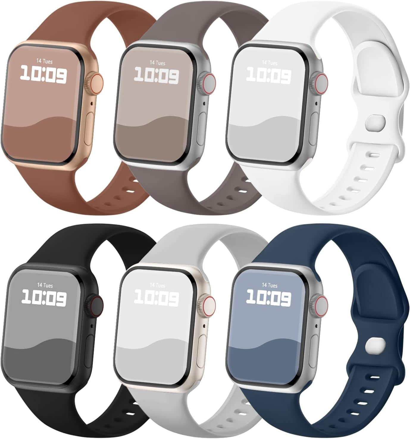 Sport Bands Compatible with Apple Watch Band, Soft Silicone Sport Strap Wristbands for Iwatch Ultra 2, Ultra, Series - Women Men, 6 Pack