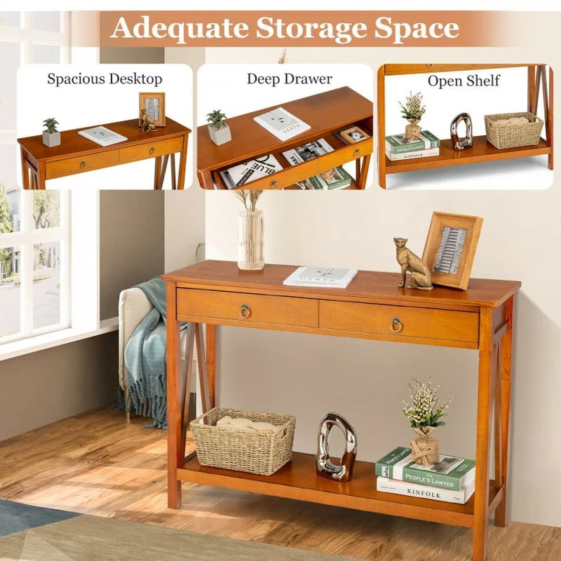 Entryway Console Table with Dual Drawer Storage and Shelf