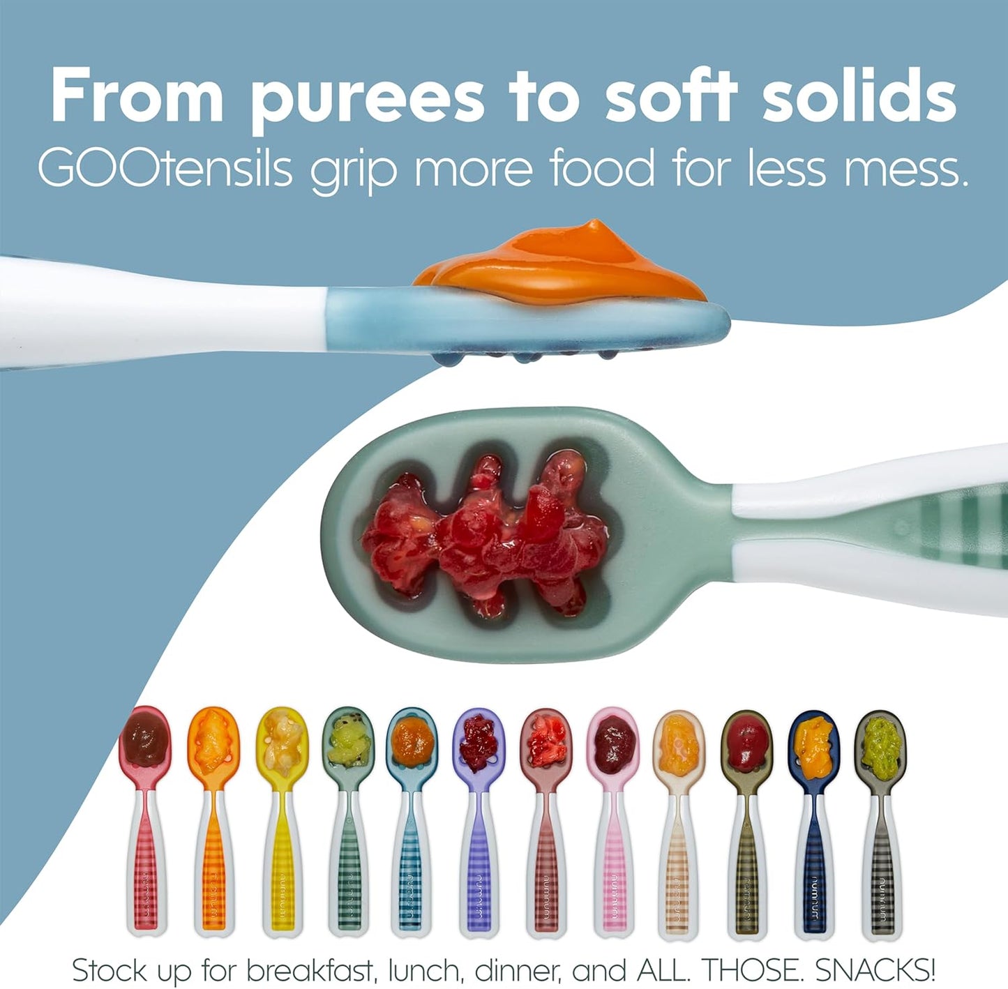 Pre-Spoons Baby Spoon Set (Stage 1 & 2) | BPA-Free Silicone Self-Feeding Utensils | Suitable for Ages 6+Months