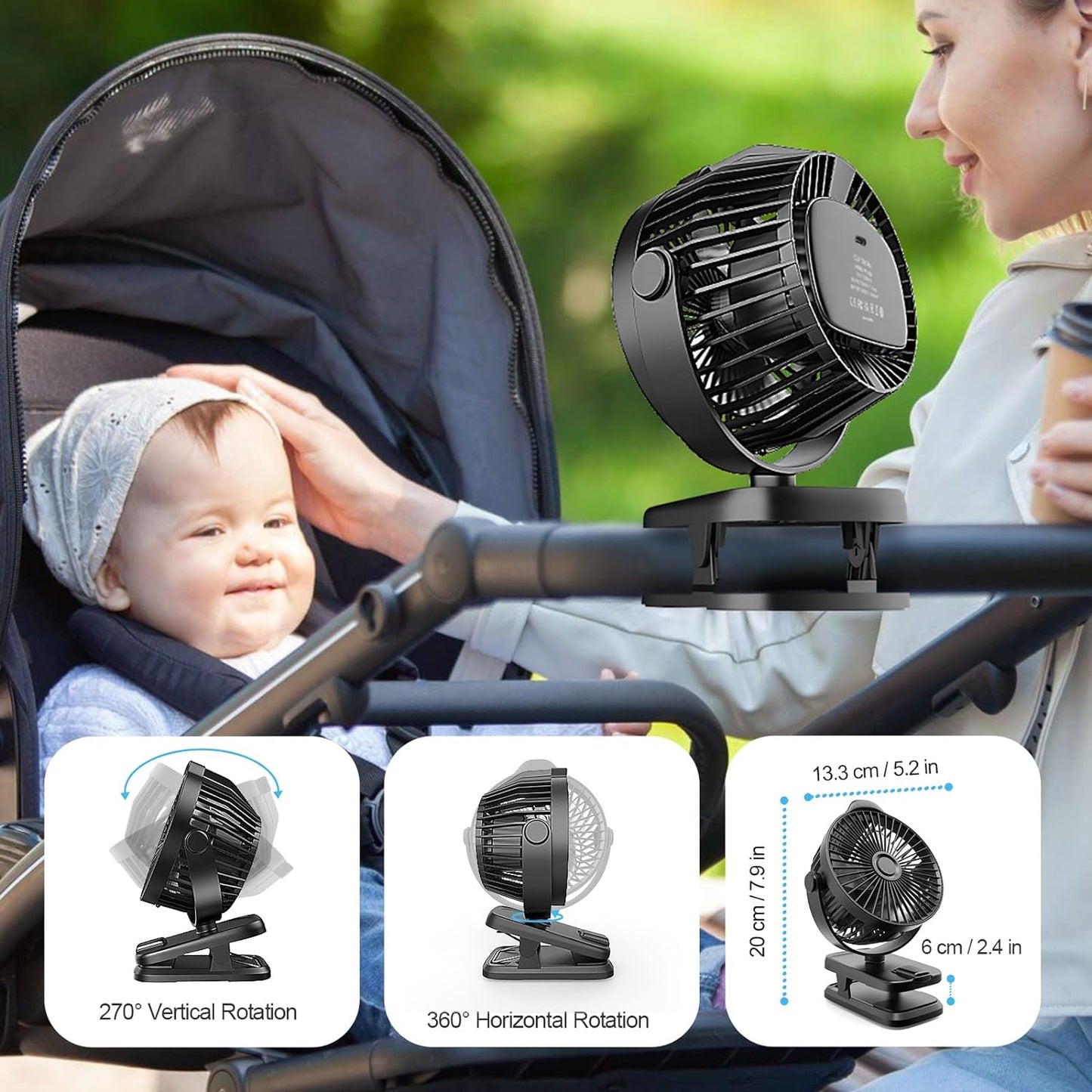Portable Rechargeable Mini Desk Fan with Remote Control | 8000mAh Battery | 5 Speed Settings | 5-Inch Clip-On Fan