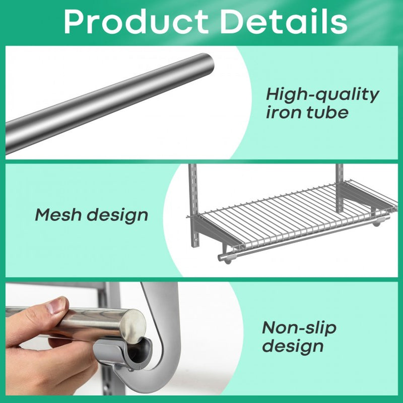 Customizable Wall-Mounted Closet Organizer System for 3 to 5 Feet with Hanging Rod