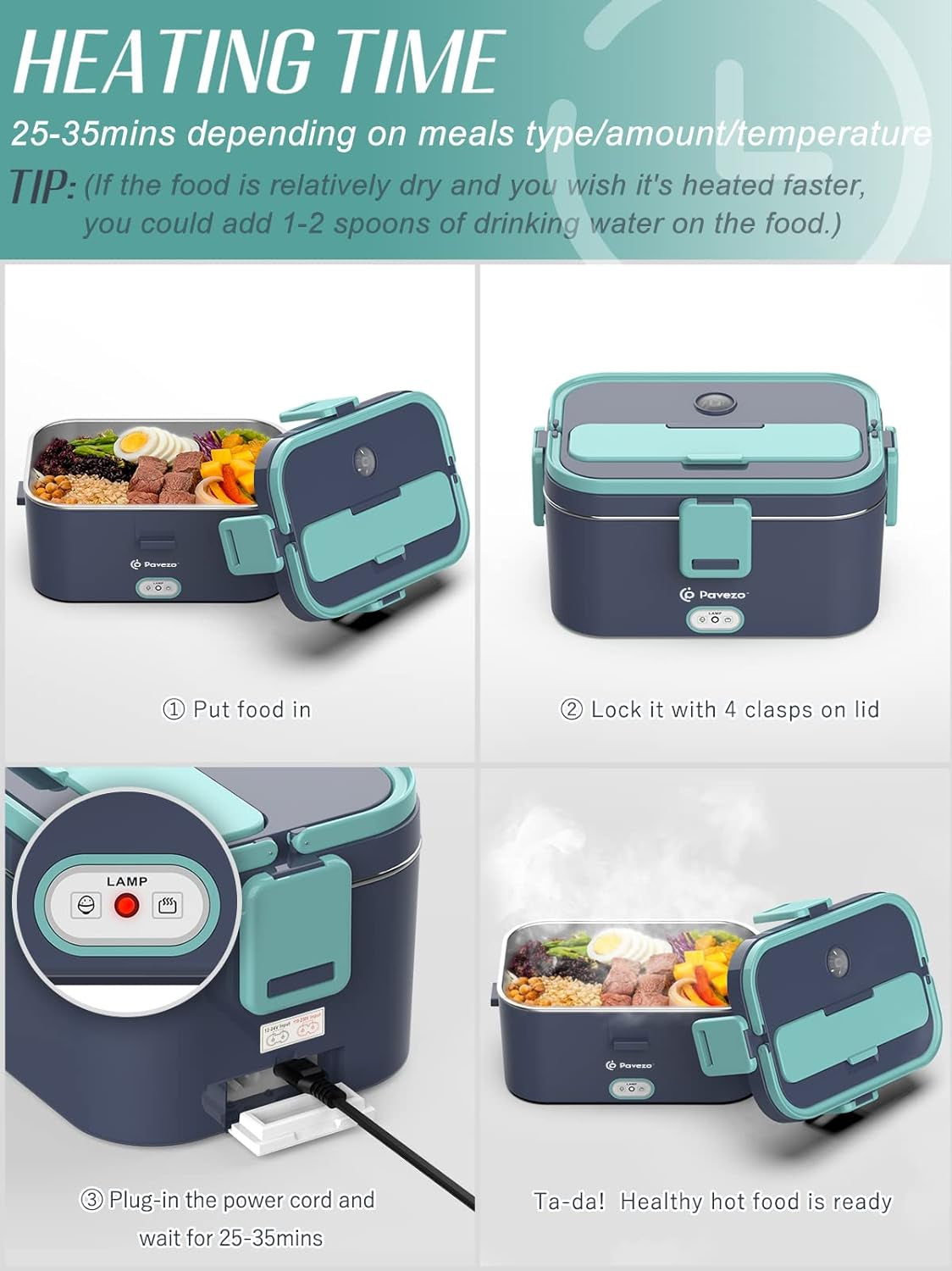 Electric Lunch Box - 80W Fast Heating, 1.8L Capacity, Multi-Voltage Food Warmer with Airtight Lid, Stainless Steel Container, Utensils, Carry Bag