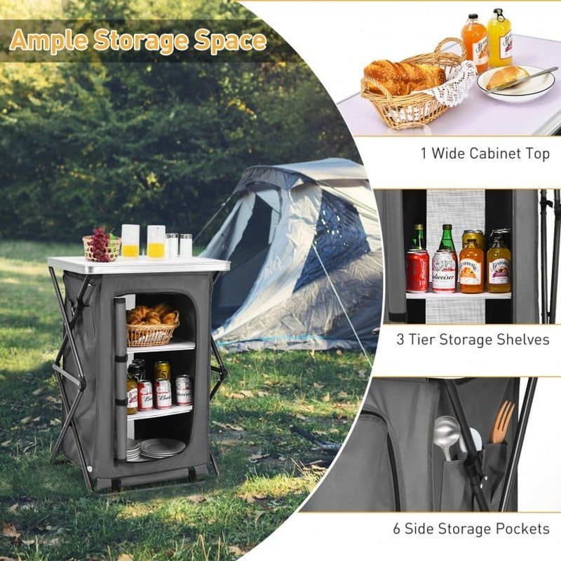 Compact Folding Pop-Up Storage Cabinet for Camping with Carry Bag