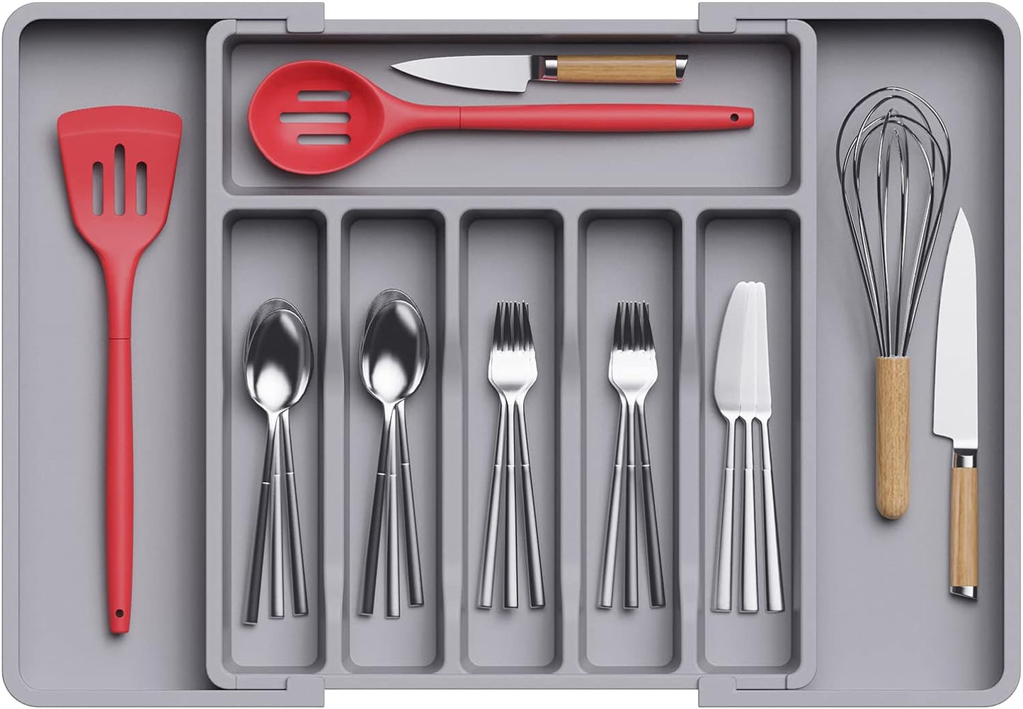 Expandable Cutlery Drawer Organizer - BPA-Free Adjustable Utensil Tray for Kitchen Storage, Large Black Flatware and Silverware Holder