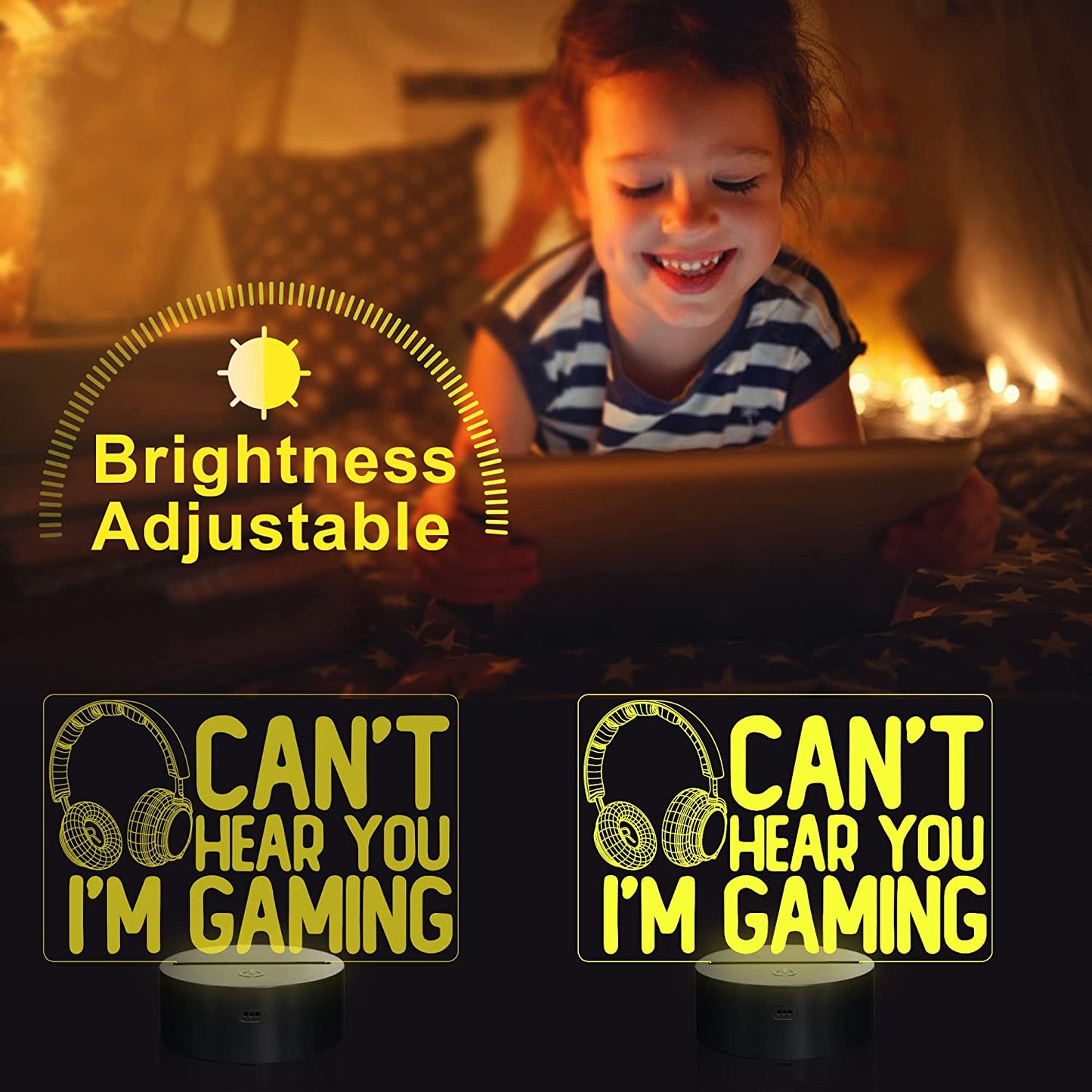Gaming Night Light with Headset Graphic - 3D Illusion Lamp with 16 Color Options, Touch & Remote Control - Perfect Gift for Gamers, Teens, and Kids