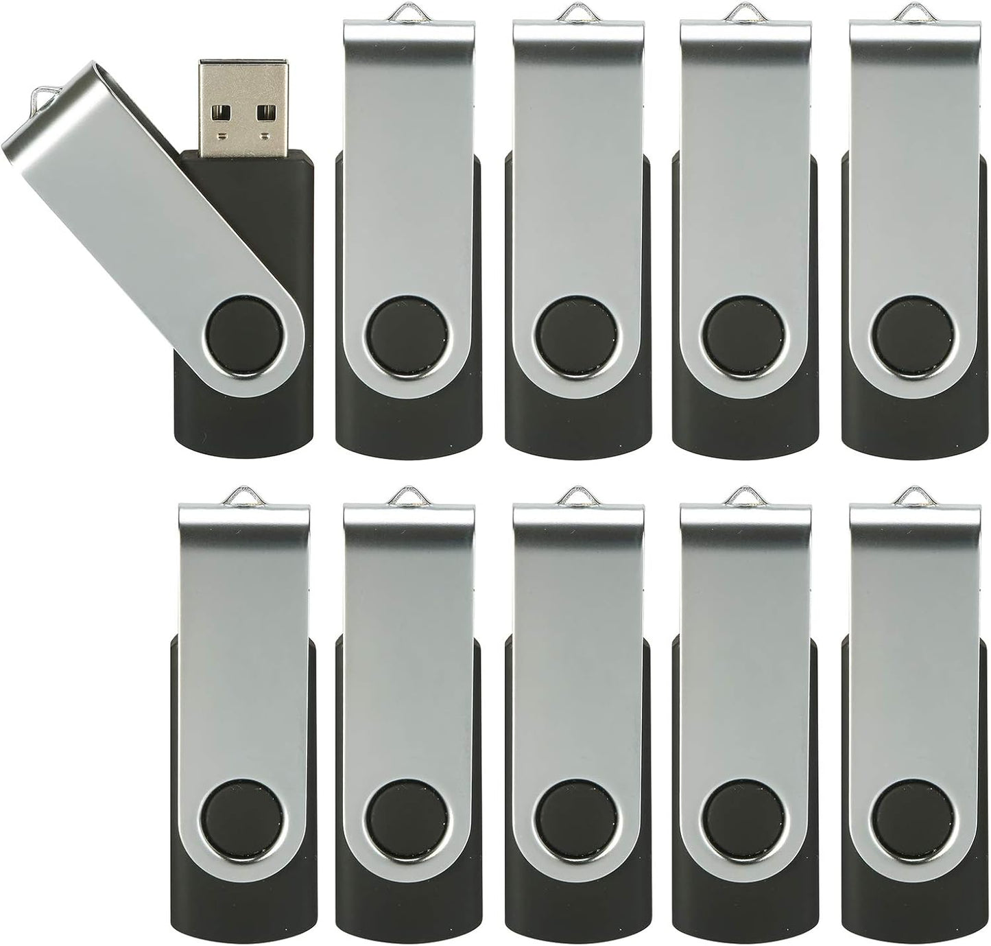 4GB USB Flash Drive 10-Pack, Bulk USB 2.0 Swivel Memory Sticks, Black
