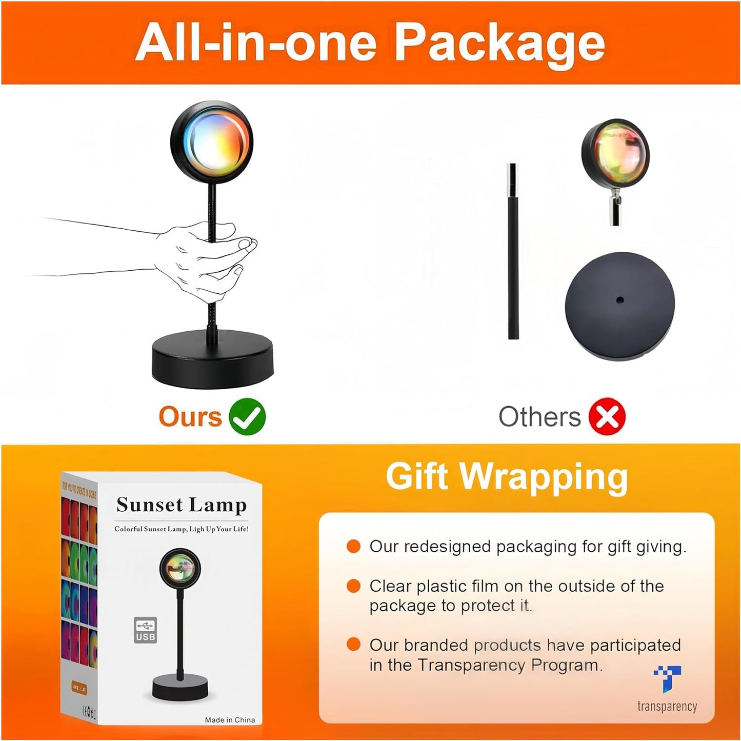Upgraded 10W Sunset Lamp Projector - LED Ambient Night Light for Children, Sunlight and Sunrise Effects, RGB Party Lighting