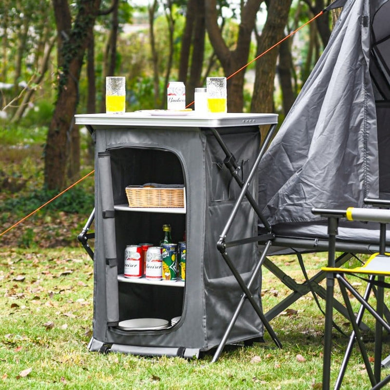 Compact Folding Pop-Up Storage Cabinet for Camping with Carry Bag