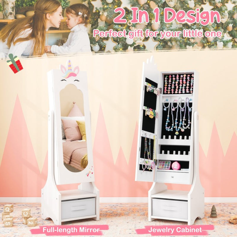 Children's Jewelry Cabinet with Full-Length Mirror for Bedrooms and Playrooms