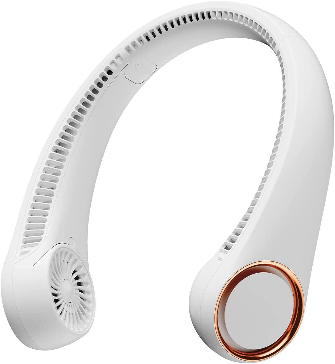 Rechargeable Bladeless Portable Neck Fan with Three Speed Settings and 72 Air Outlets - Wearable Personal Cooling Device for Travel and Office, White