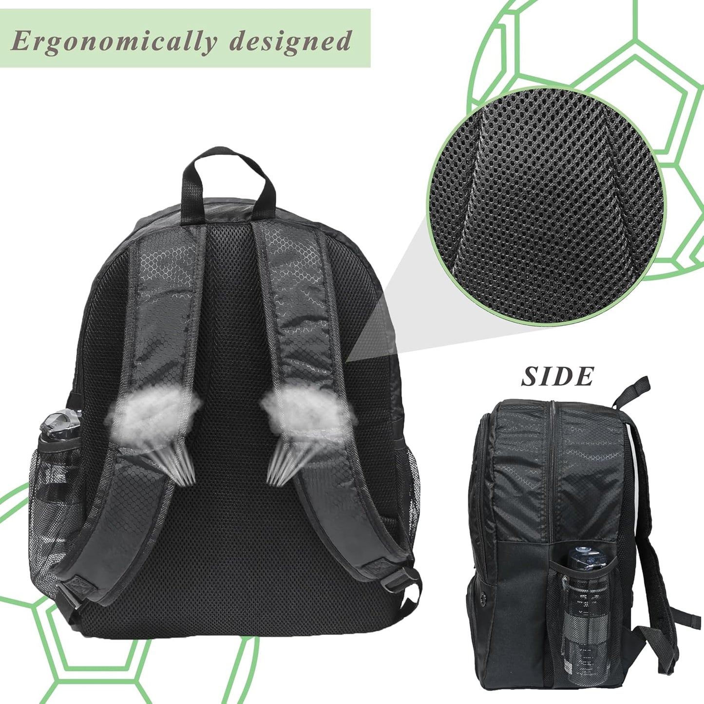 Soccer Ball and Sports Equipment Backpack with Cleat Compartment and Laptop Sleeve for Travel and Team Use