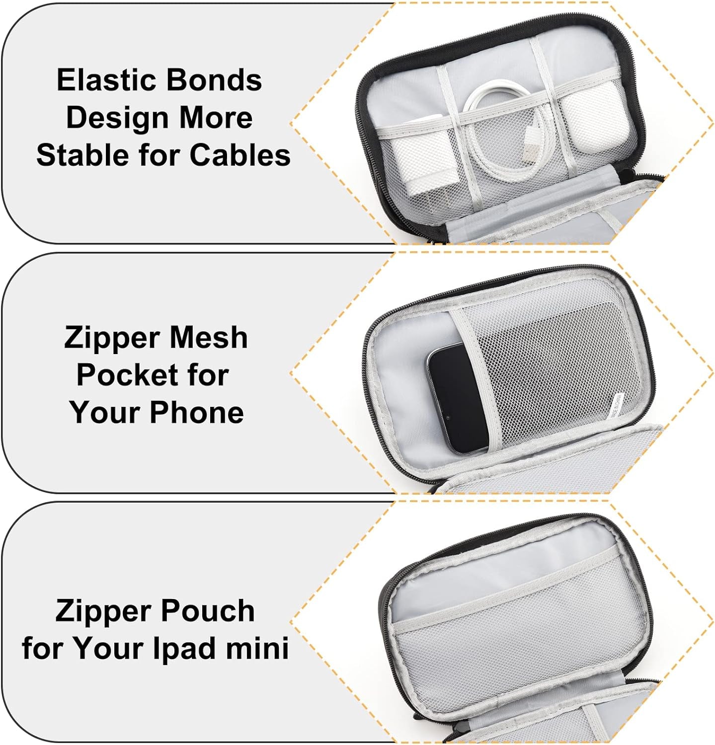 Portable Electronics Travel Organizer - Waterproof Double Layer Design for USB Drives, Cords, Chargers, Phones, Earphones, Power Banks, Mouse, and SD Cards - Black