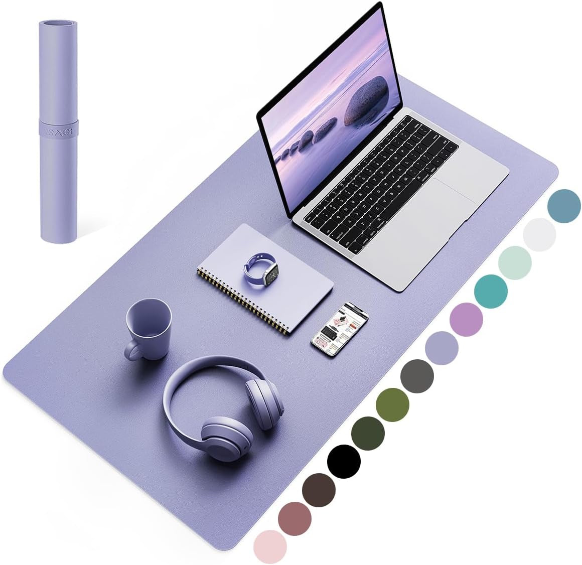 Non-Slip Waterproof PVC Leather Desk Pad, Ultra-Thin Large Mouse Pad, Easy-Clean Writing Mat (Olive Green, 31.5" x 15.7")