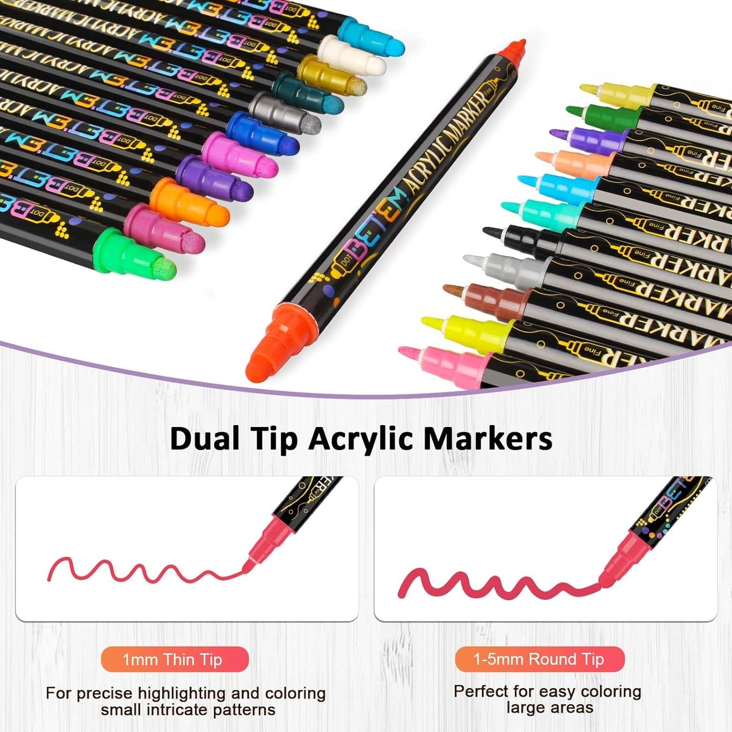 24-Color Dual Tip Acrylic Paint Markers for Versatile Art Applications on Wood, Canvas, Stone, Glass, and Ceramic