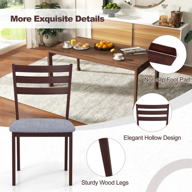 Set of 2 Upholstered Armless Kitchen Chairs with Solid Rubberwood Frame