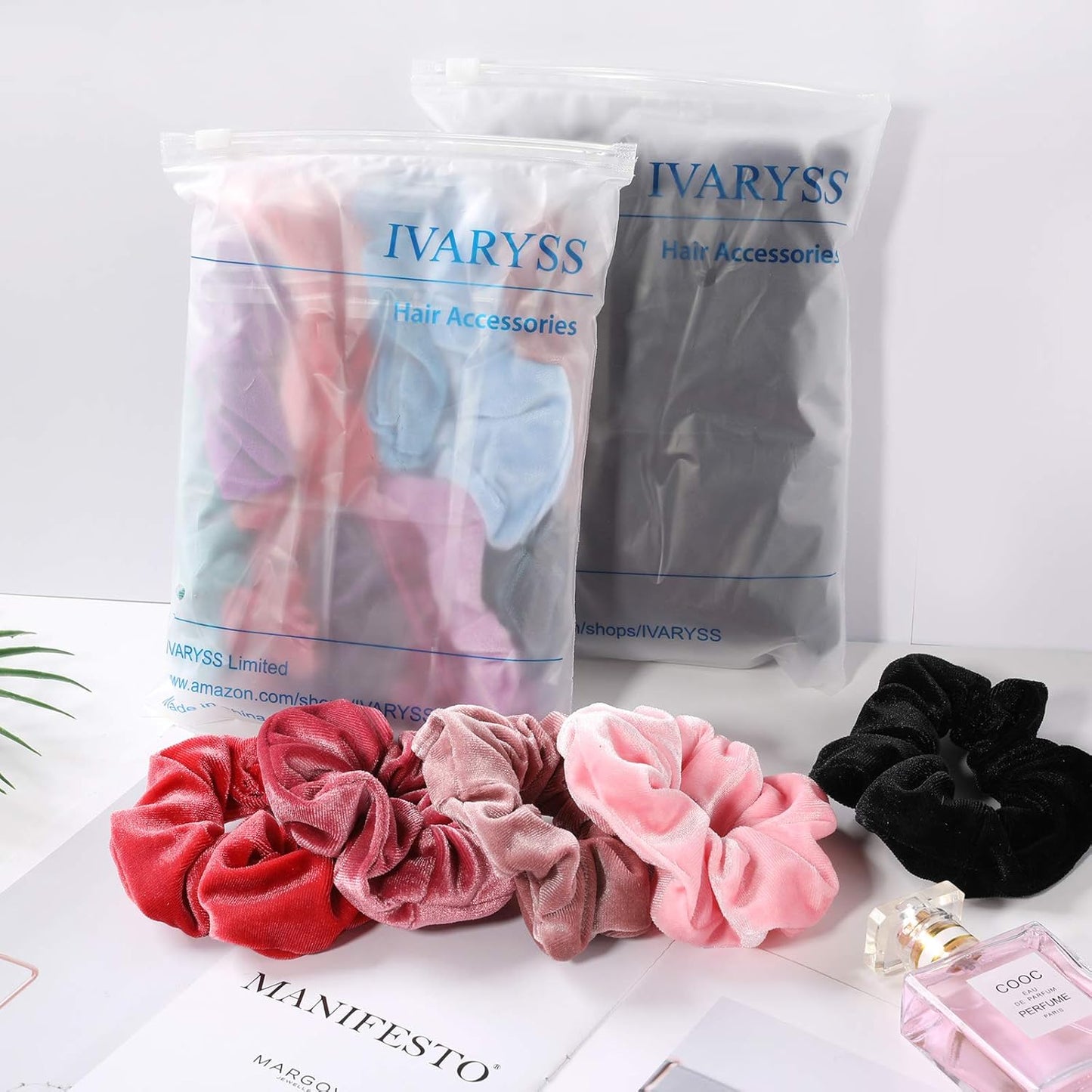 Velvet Scrunchies for Women - 12 Pack of Classic Dark Color Elastic Hair Ties, Soft Ponytail Holders and Accessories