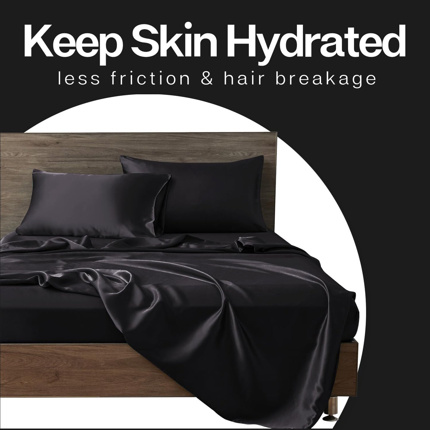 Satin Pillowcase Set for Hair and Skin Care, Queen Size Silk Satin Pillow Covers with Envelope Closure (20x30, Black) - Pack of 2