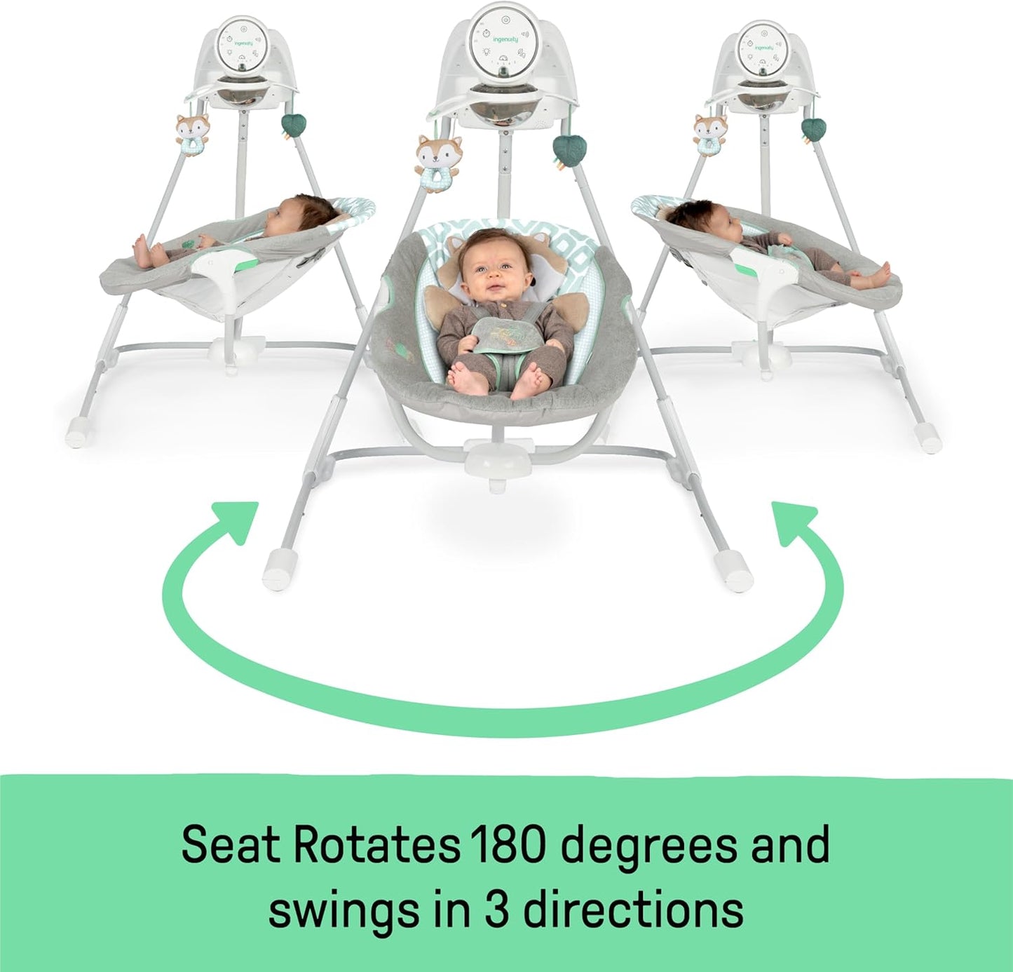 5-Speed Baby Swing - Swivel Seat, 5-Point Safety Harness, Nature Sounds, Ambient Lights