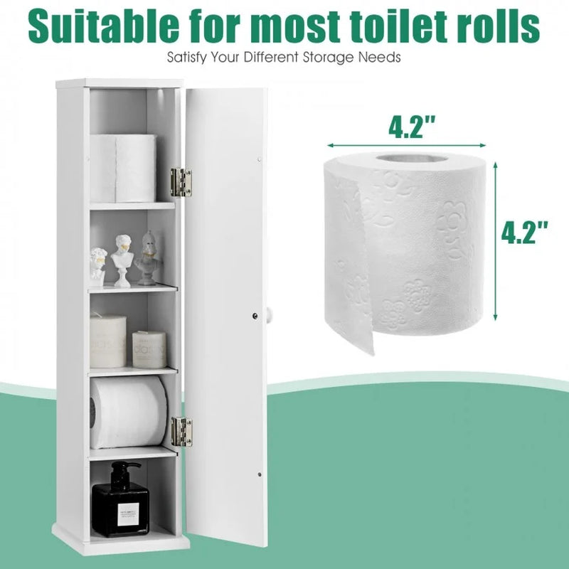 Free Standing Toilet Paper Holder with 4 Shelves and Top Slot for Bathroom