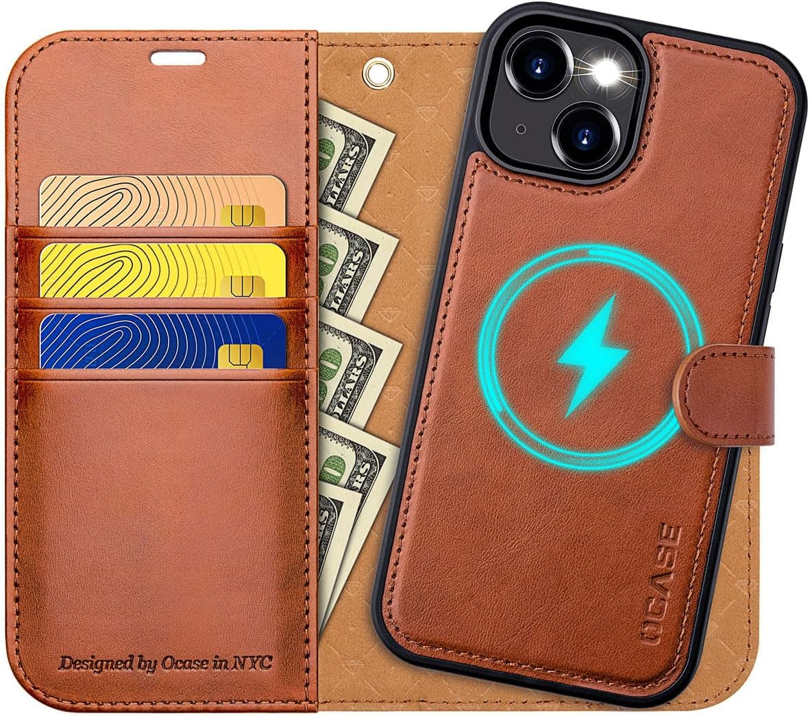 PU Leather Wallet Case for iPhone 15 Pro Max - Magnetic Detachable 2-in-1 Flip Cover - Card Holders, RFID Blocking, Kickstand (Black)