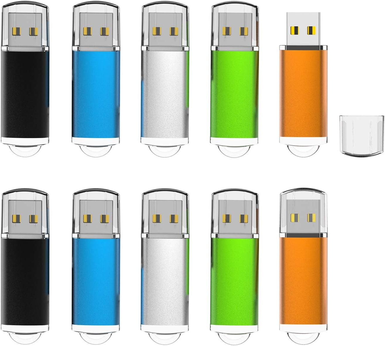 64GB USB Flash Drive - 5-Pack Retractable Memory Sticks (USB 2.0) in Black, Red, Blue, Green, and Purple for Data Storage
