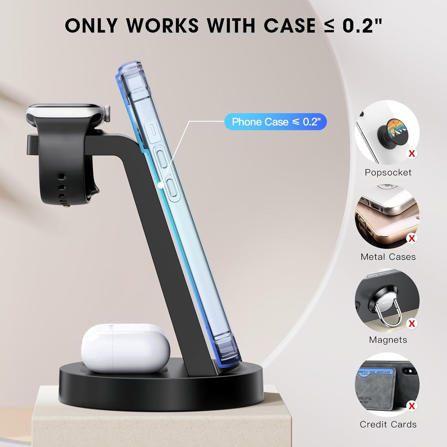 3-in-1 Wireless Charging Station for iPhone, Apple Watch, and AirPods - Compatible with iPhone 16, 15, 14, 13, 12, 11, X, Pro Max