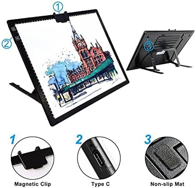 A3 Light Pad, Rechargeable Light Board for Diamond Painting, Tracing Light Box, Stand and Clip,Table Lightbox, Tracing, Drawing