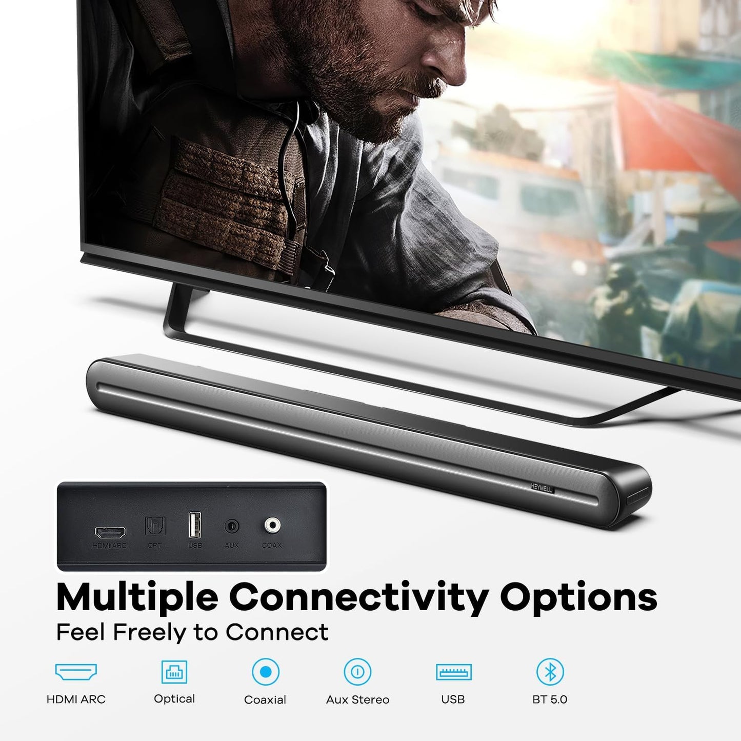 150W Bluetooth Sound Bar with Built-In Subwoofer, 36-Inch TV Speaker, Distortion-Free Clear Sound, DSP Technology, 3D Surround Sound, HDMI ARC, Optical, Coaxial, AUX Connectivity