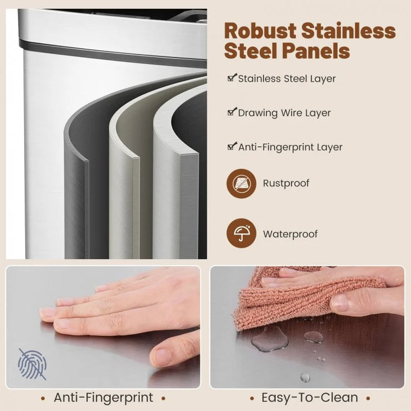19-Gallon Stainless Steel Trash Can with Integrated Kitchen Waste Bin and Dual Bottom Recycling Compartments