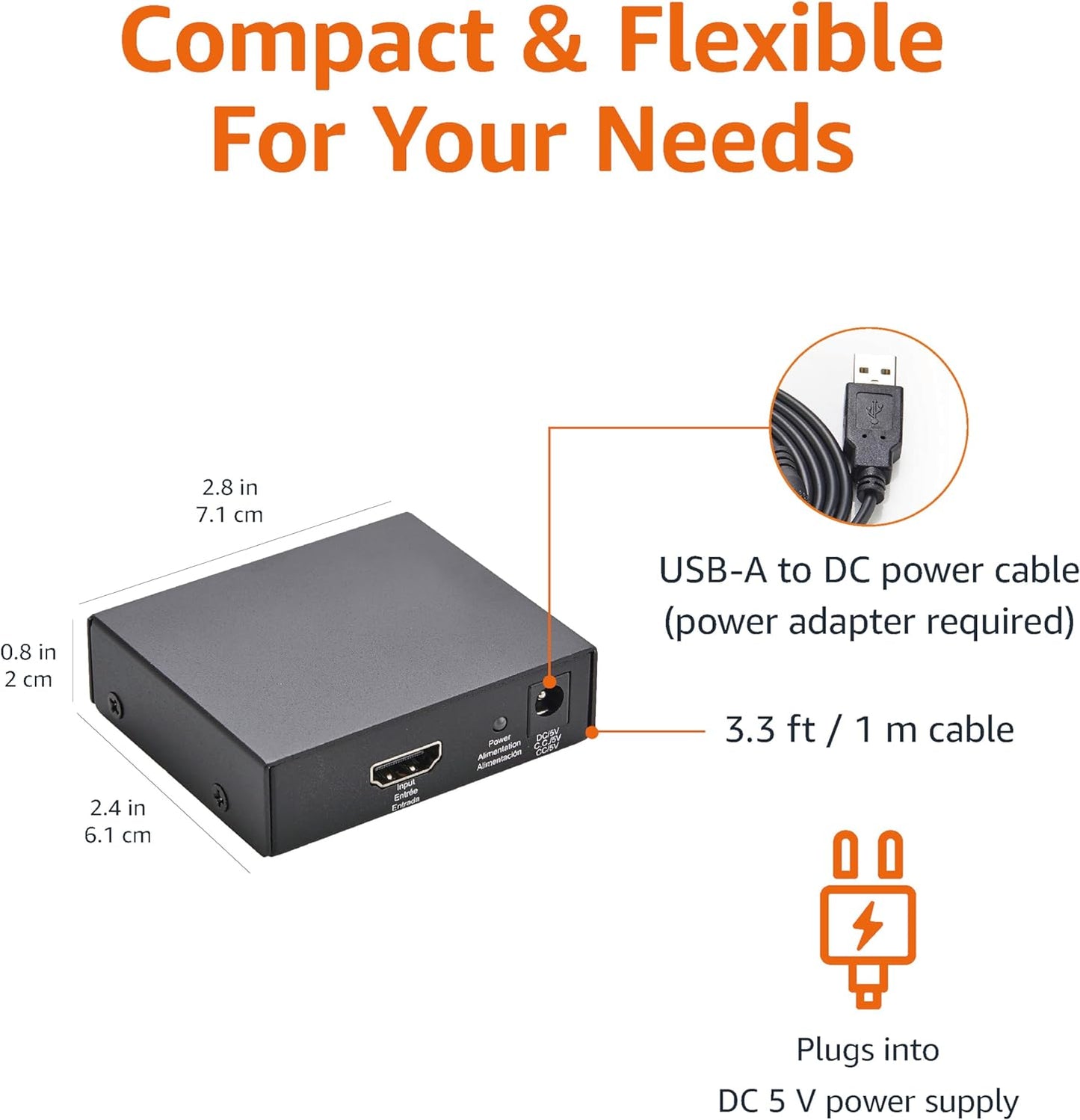HDMI Splitter 1x2, 4K@30Hz Dual Monitor Support, Mirroring Function, Black