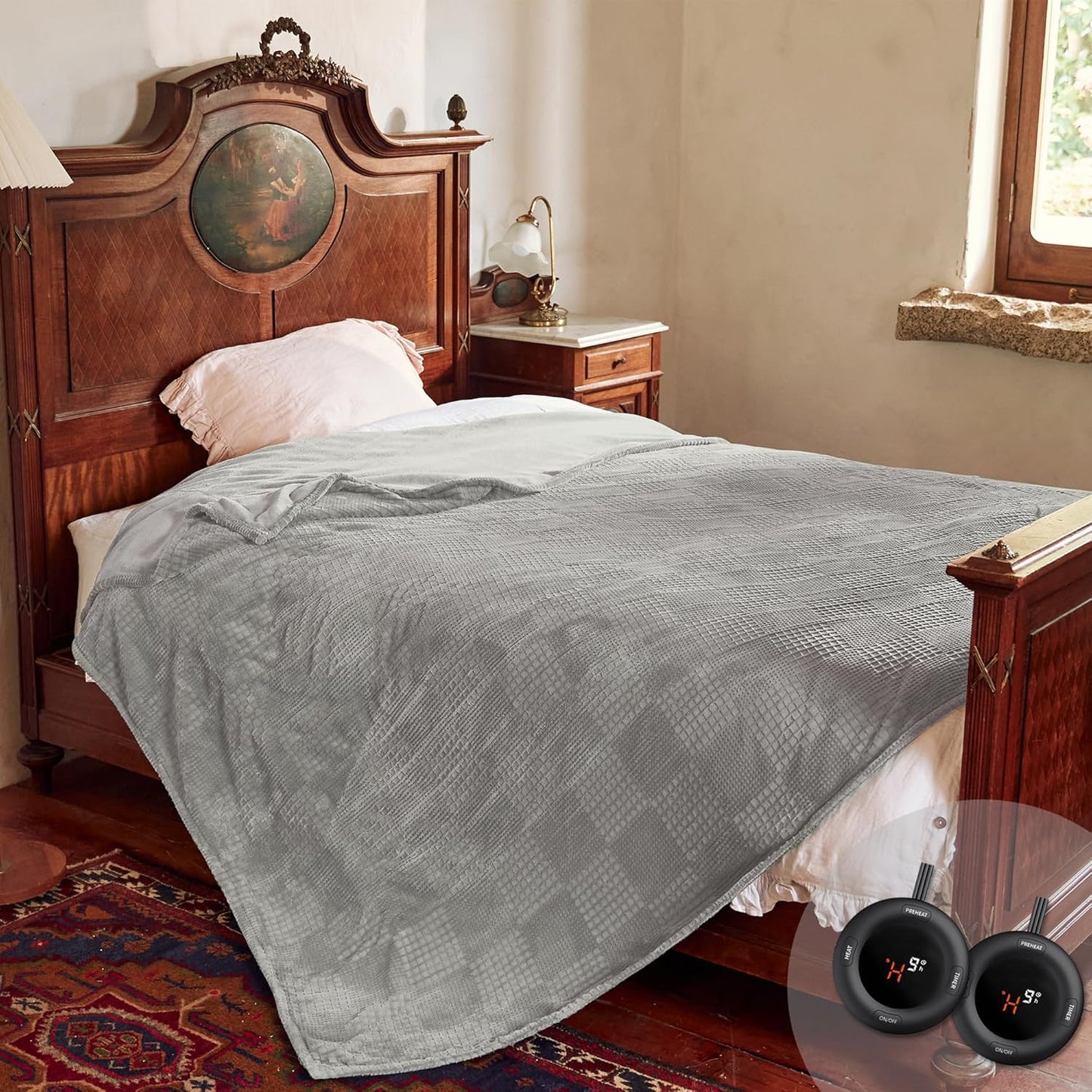 Electric Heated Blanket Throw 50''x60'' - 6 Heat Settings, 2-10 Hour Auto Shut-Off, ETL Certified, Machine Washable (Black)