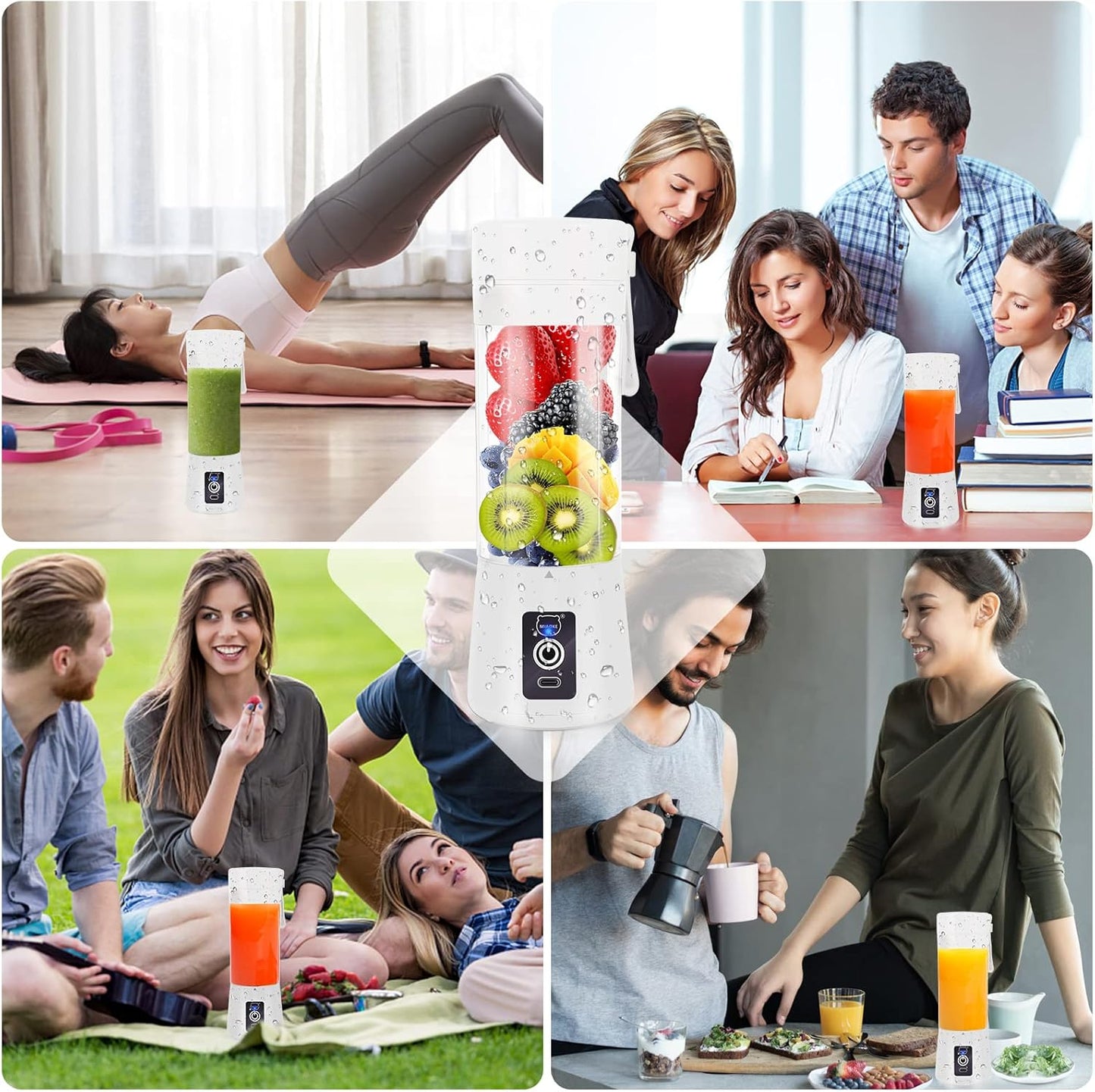 Portable USB Rechargeable Personal Blender with 3D Six-Blade Technology for Smoothies - White
