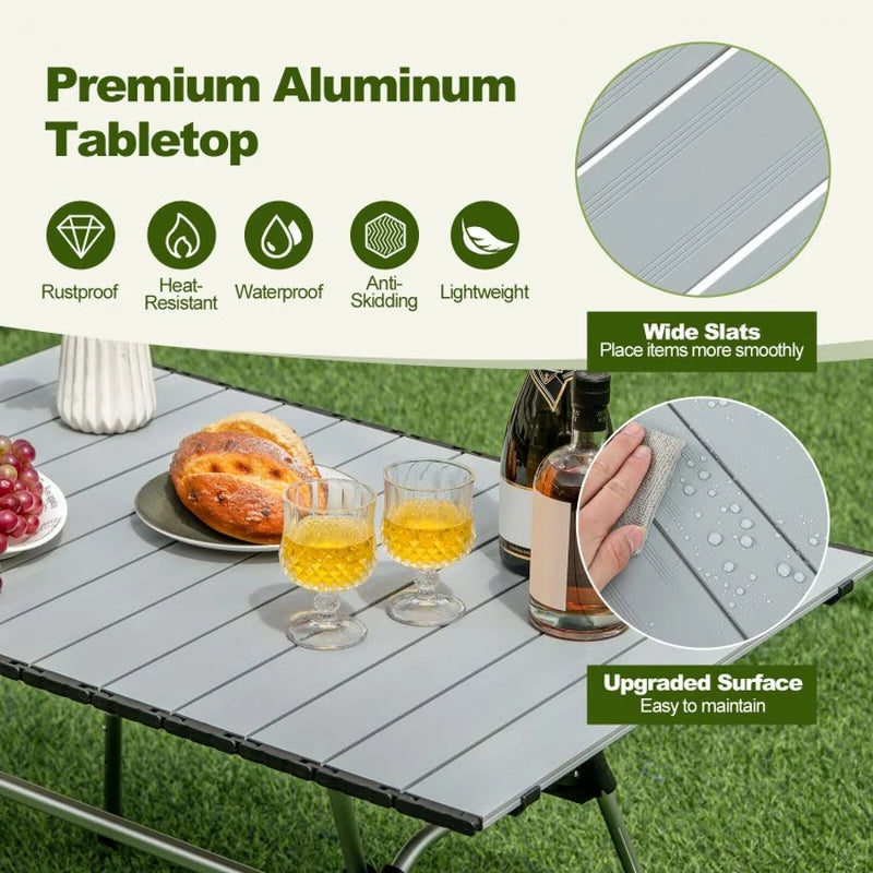 Heavy-Duty Aluminum Camping Table with Carrying Bag, Foldable Design